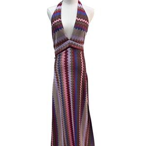 EUC Ramy Brook Women's Halter Chevron Maxi Dress Multicolor Size 6